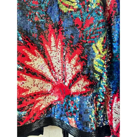 Roberto Cavalli multicolor rainbow sequin beaded black silk leather jacket IT46